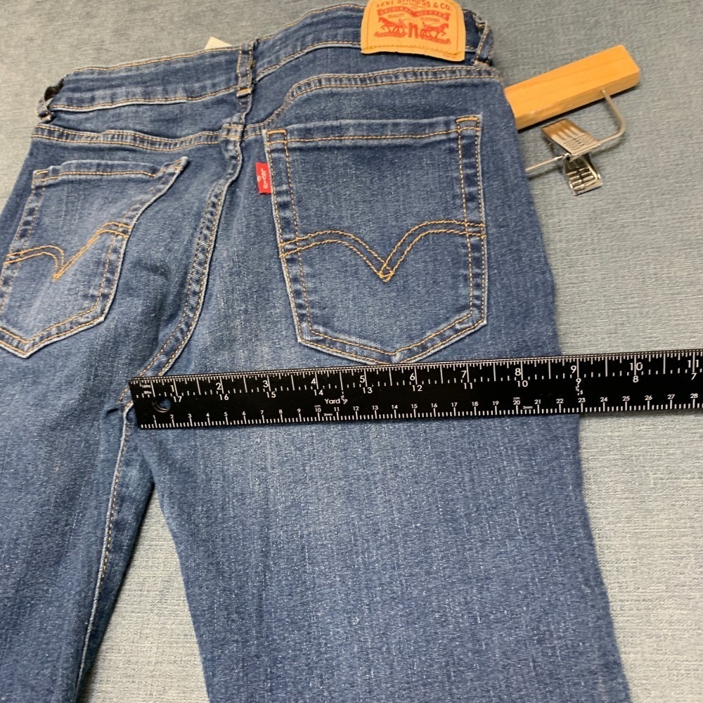 Levi's Regular Rise Flare Jeans Womens 16 Blue Whiskering Denim Cotton Stretch - Picture 12 of 16